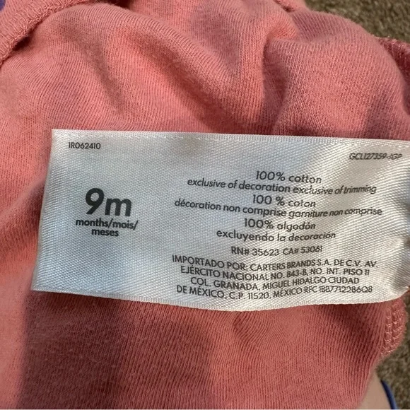 Set of 2 Carter's Pink Floral Baby Girl Footies Pajamas “Little Sister” twins 9M - Picture 6 of 6